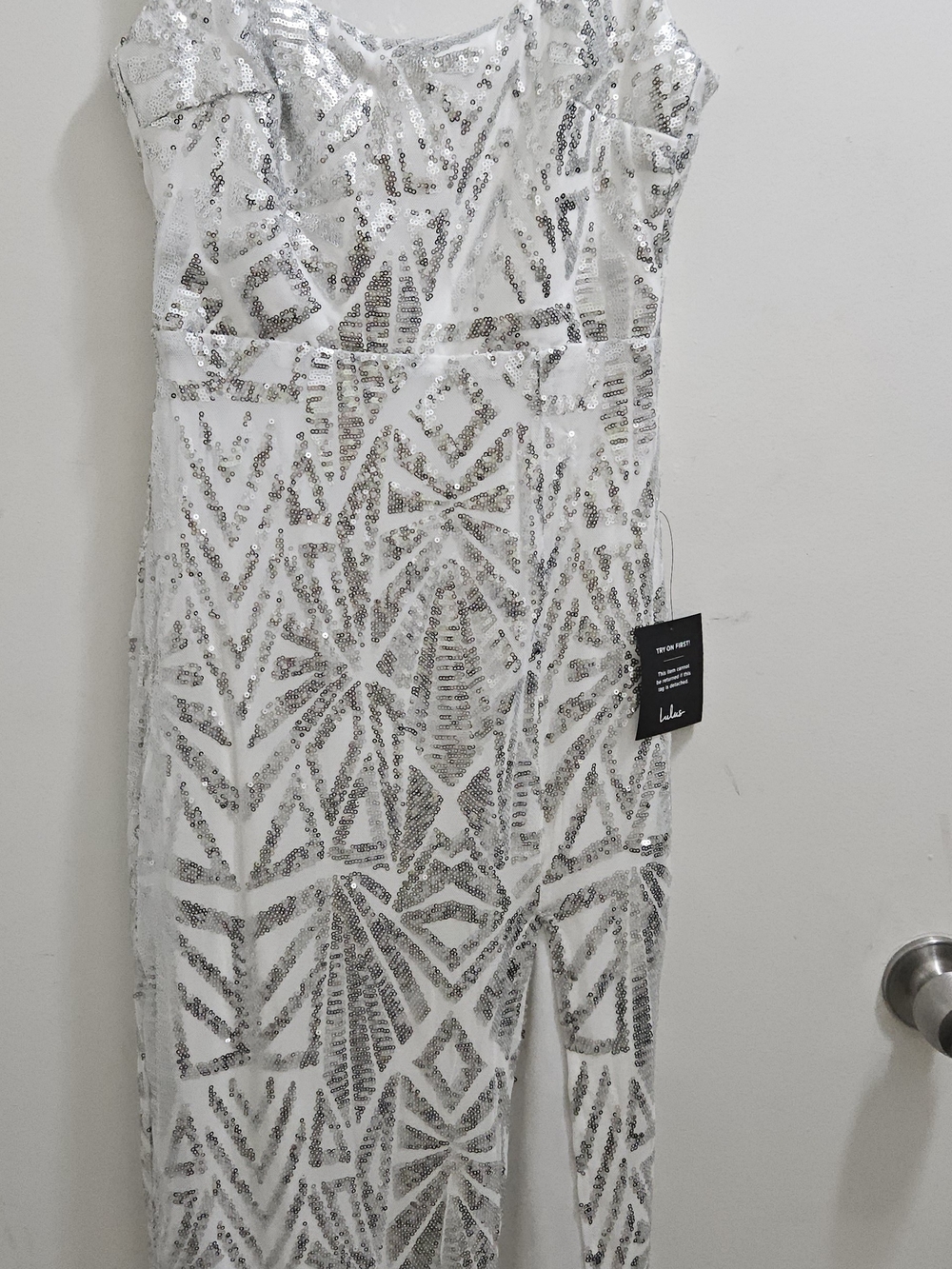 Lulus White Silver Sequin Art Deco Midi Dress XS NWT - Picture 2 of 8